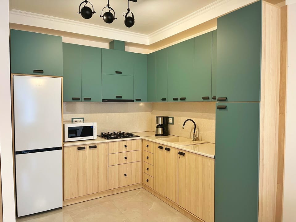 Luxury Apartment, City View | Private kitchen | Full-size fridge, microwave, oven, stovetop