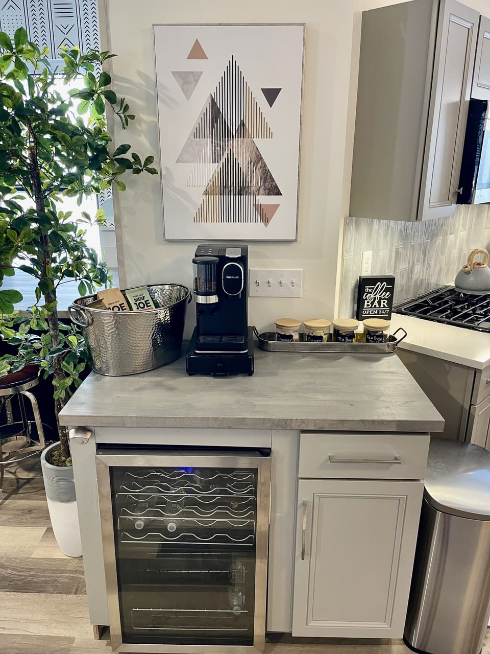 Complimentary Coffee and Tea bar with sugar and creamer