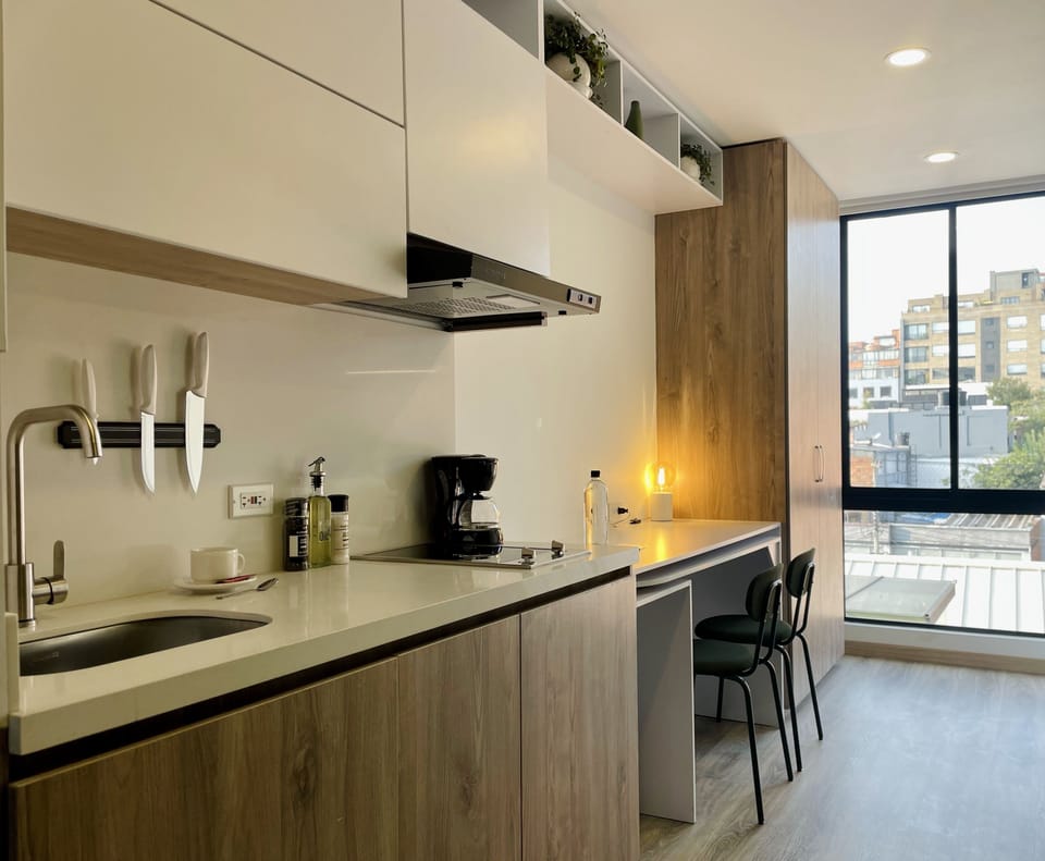 Apartment (309) | Private kitchen | Fridge, microwave, coffee/tea maker, electric kettle