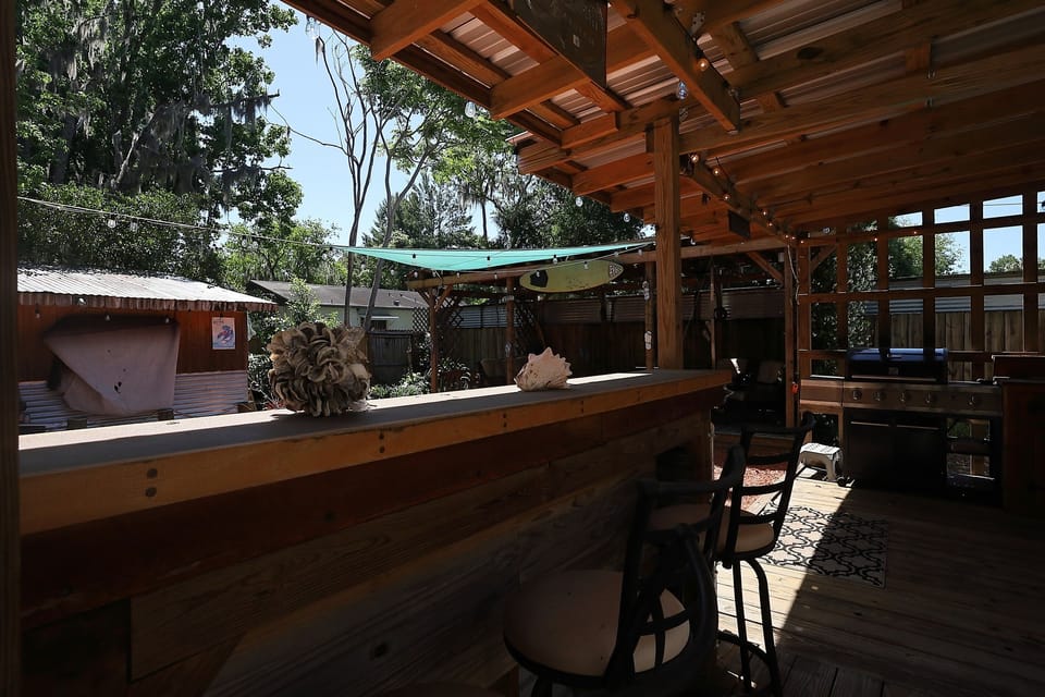 Covered bar seating on grill patio