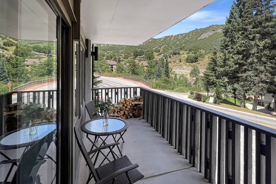 Enjoy the balcony just off the living room. It is a wonderful spot to enjoy the fresh mountain air.