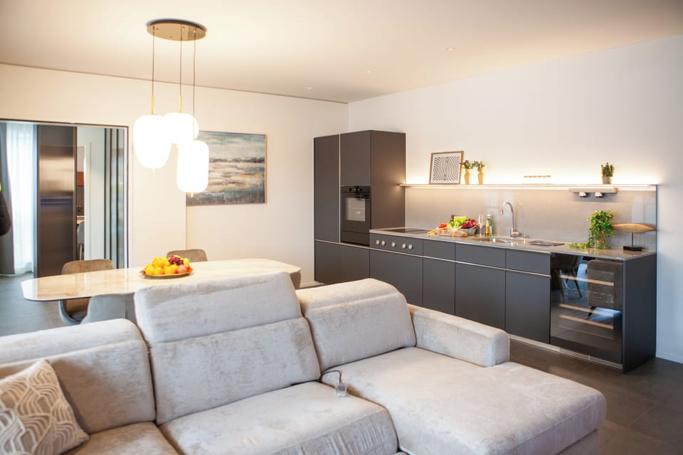 Deluxe Apartment | Private kitchen | Full-size fridge, oven, stovetop, dishwasher