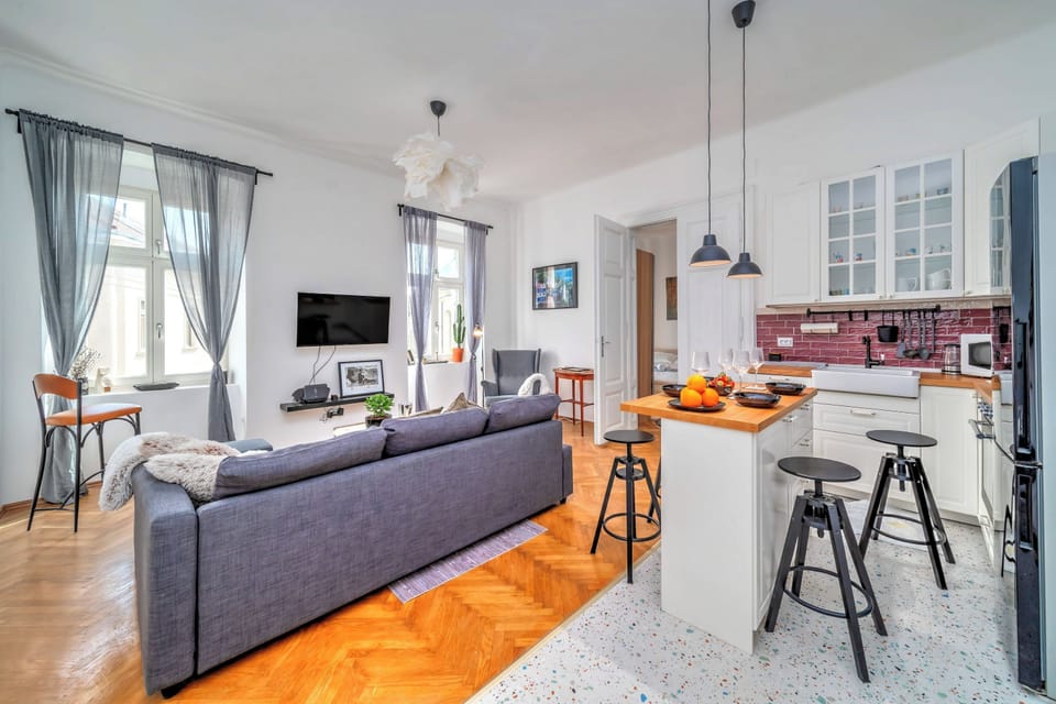 Family Apartment, 1 Bedroom, Microwave (City Soul Apartment) | Living area | Flat-screen TV