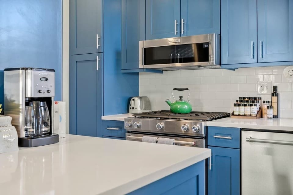 Kitchen with stainless steel appliances