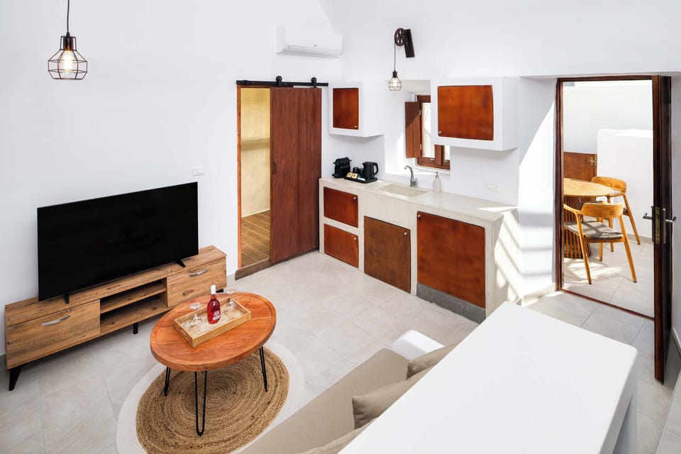 Open-Plan Living Area with Smart TV and Kitchenette