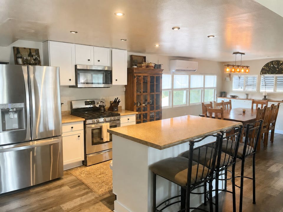 The open space makes it easy to cook, connect, and enjoy meals together