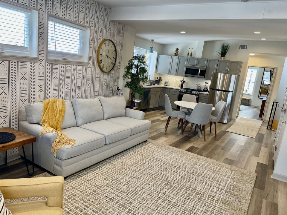 View of Living Room, Dining Area and Kitchen 