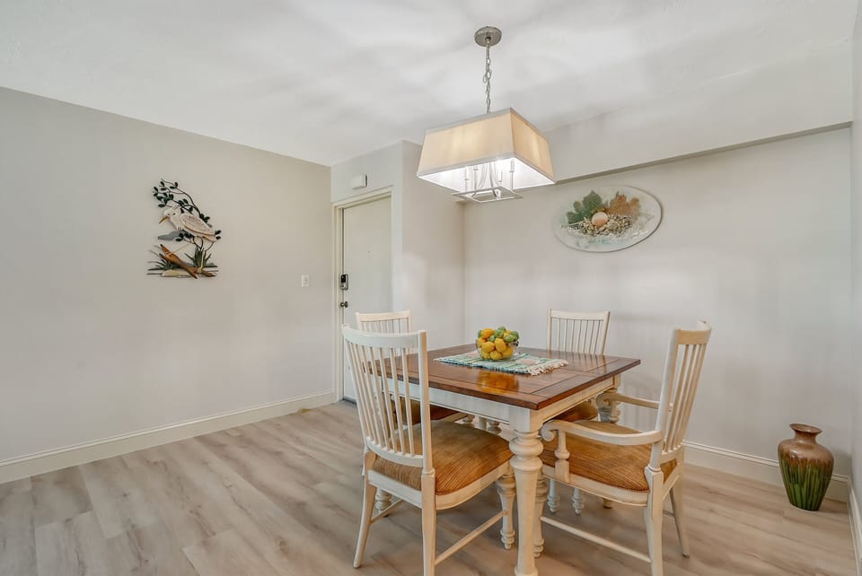 Spacious living room combines with dining area right off the kitchen