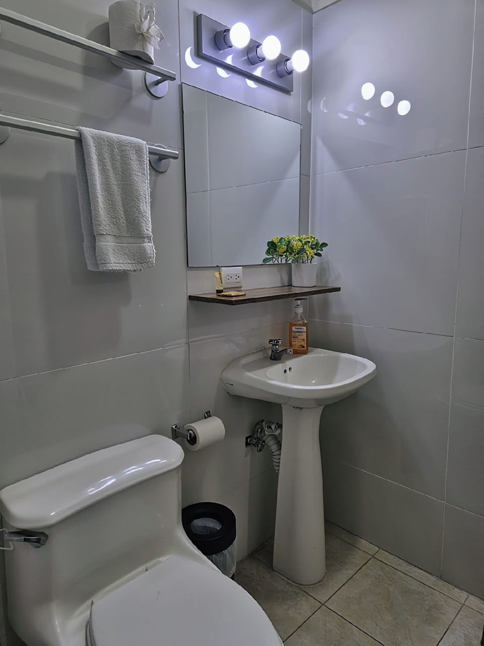 Shower, towels, soap, shampoo
