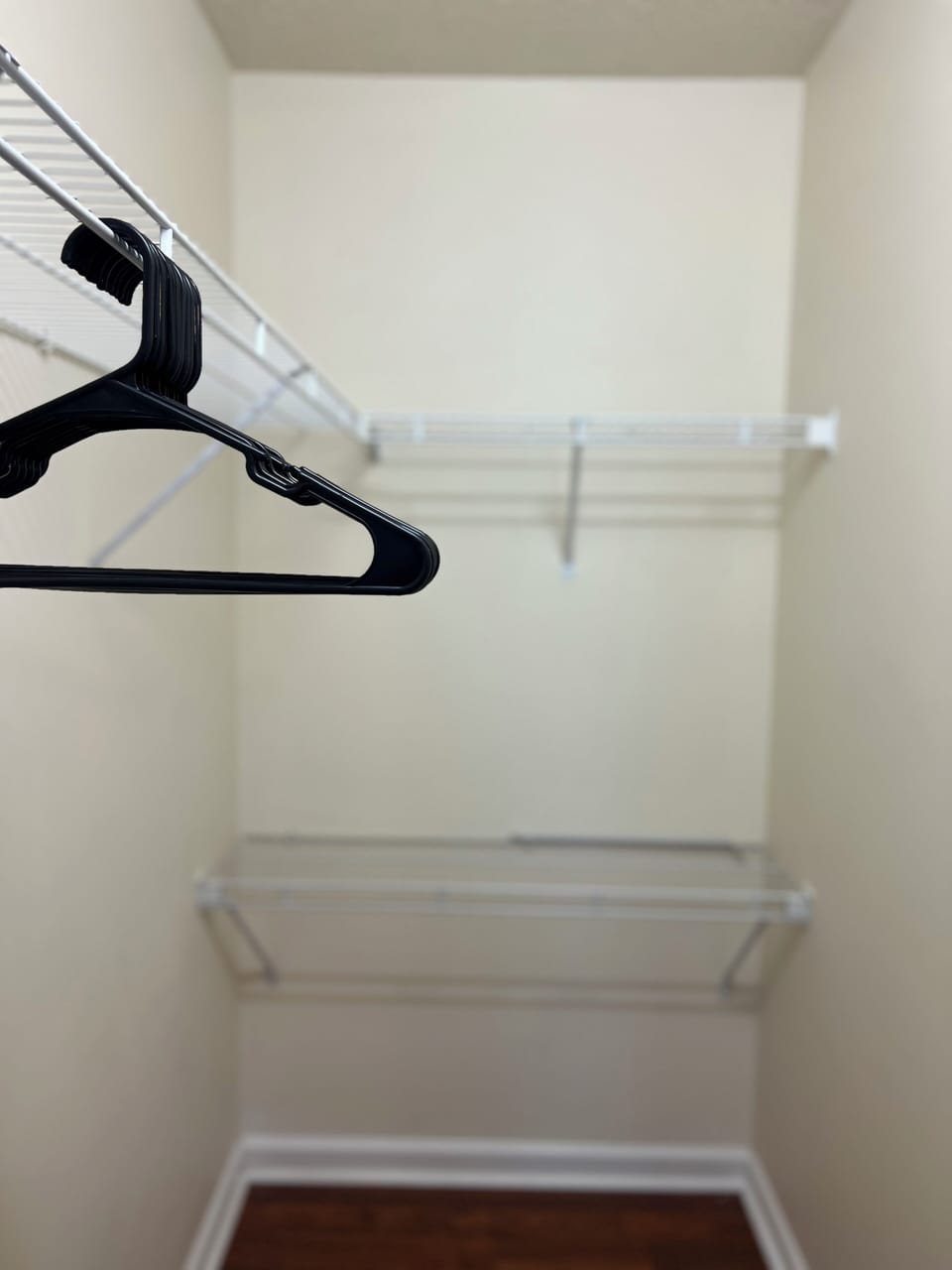 Walk-in closet in master room. Hangers available.