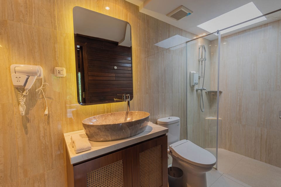Double Room | Bathroom | Shower, hydromassage showerhead, hair dryer, slippers