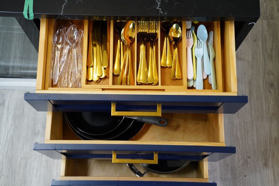 We stocked the home with gold cutlery, and cutlery for the kids, and guests!