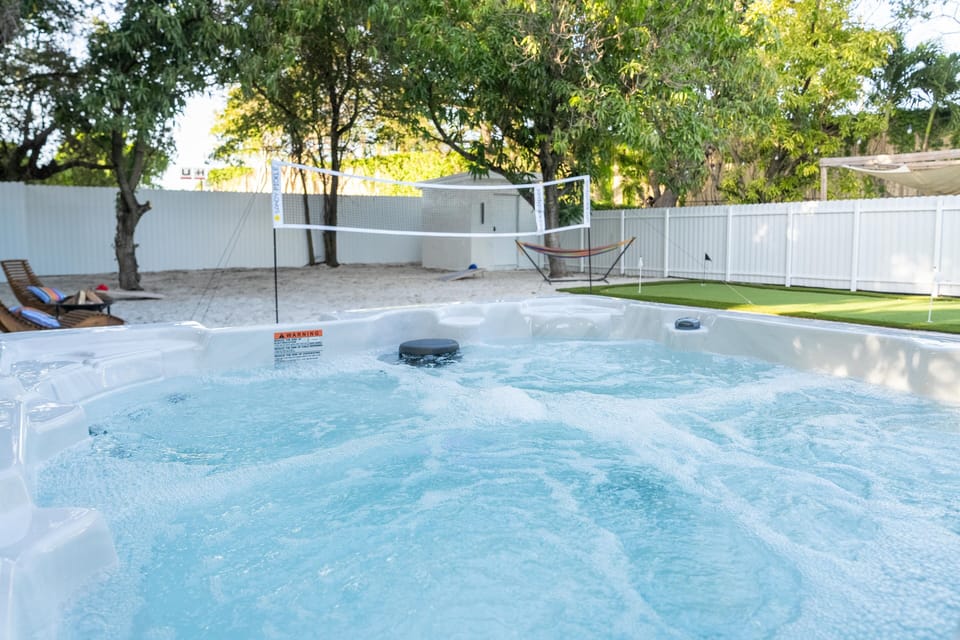 Relax while enjoying the jets from this eight person hot tub spa.