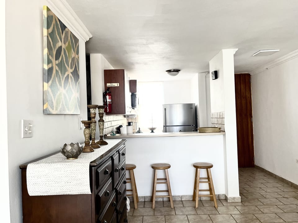 View of the kitchen from the living room.