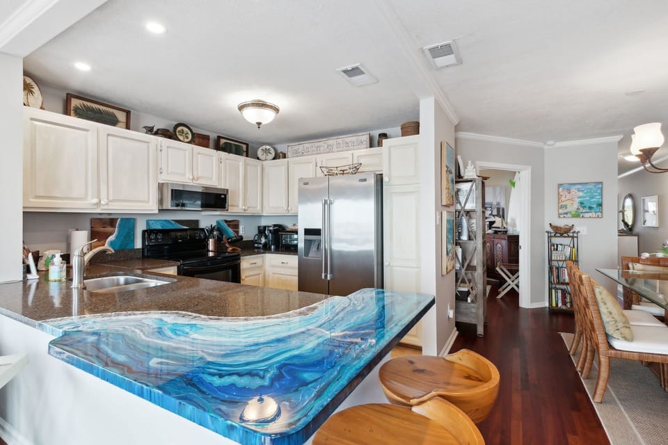 Sunny Kitchen with Amazing Ocean Views and Counter Seating for Two