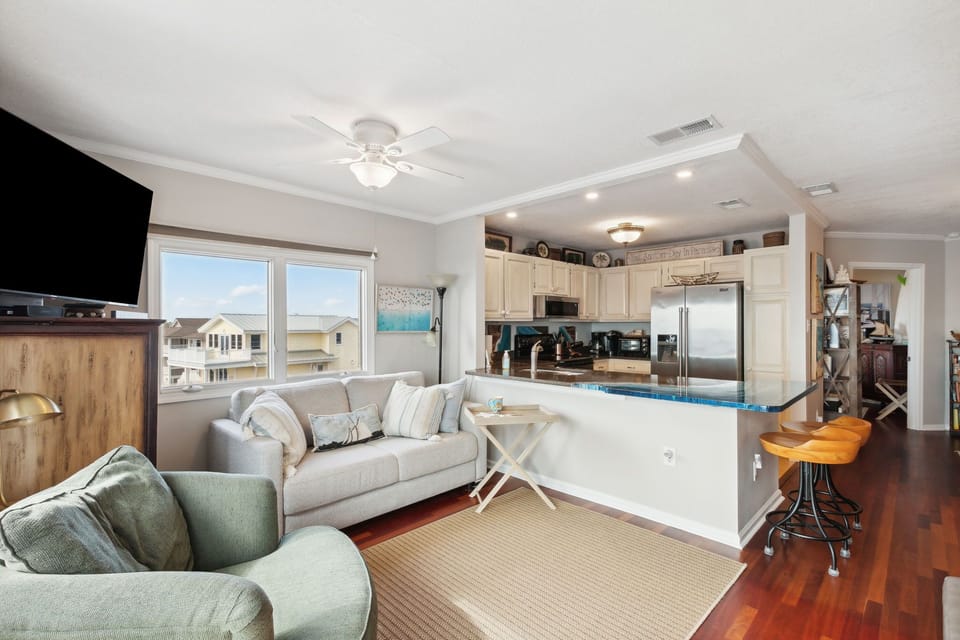 Breathtaking Ocean Views from this Open Floor Plan Living Space with Queen Sleeper Sofa and Large Flat Screen Smart TV
