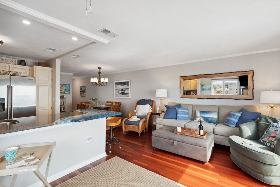 Breathtaking Ocean Views from this Open Floor Plan Living Space with Queen Sleeper Sofa and Large Flat Screen Smart TV