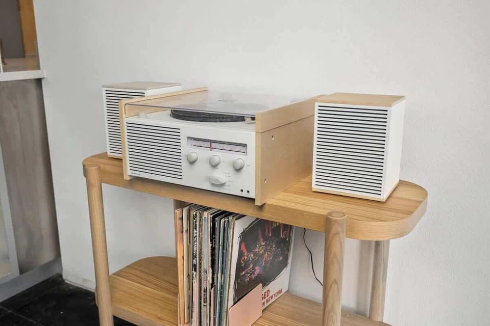 Get nostalgic with our record player and enjoy some classic sounds during your getaway.