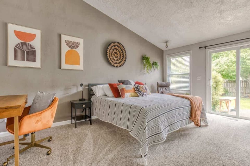 Drift off to sleep in this stylish and serene bedroom. Your elevated retreat promises restful nights. 