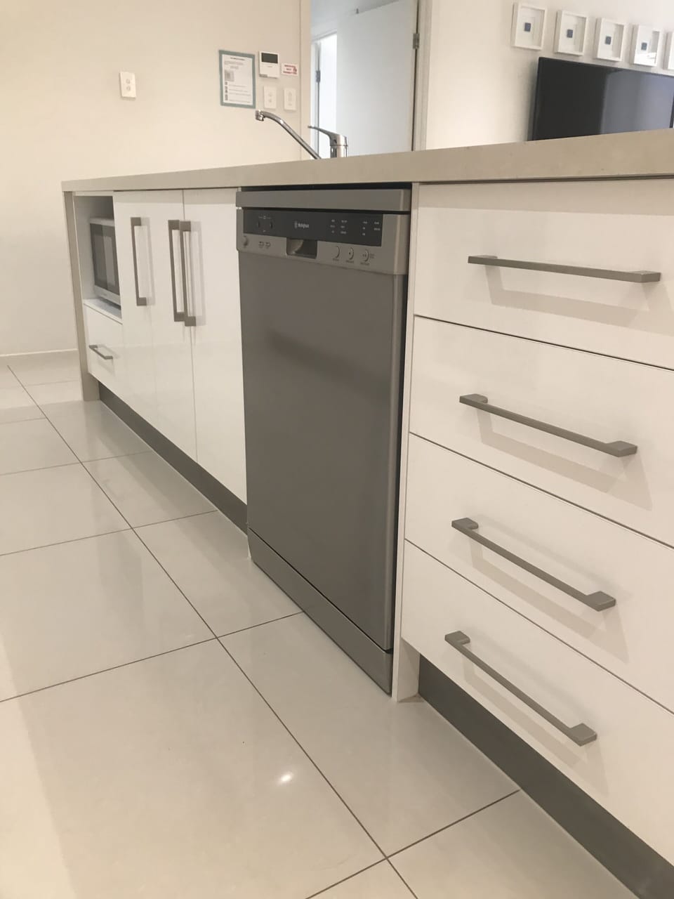 Kitchen Island - SS Double Sink, Dishwasher, Microwave.