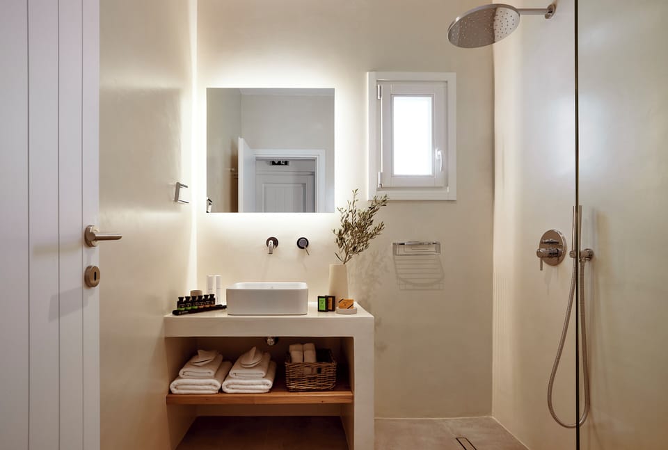 Shower, hydromassage showerhead, free toiletries, hair dryer