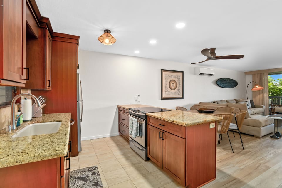 Well equipped remodeled kitchen.