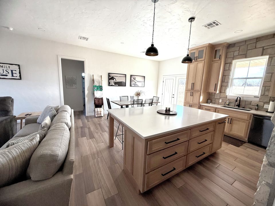 Open kitchen/living/dining