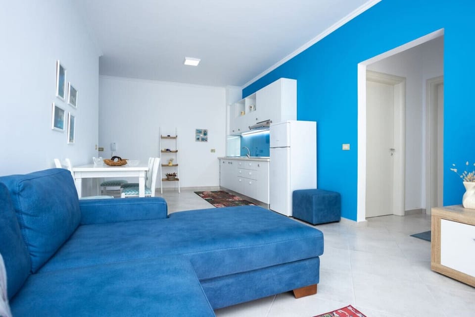 Living room and the fully-equipped kitchen