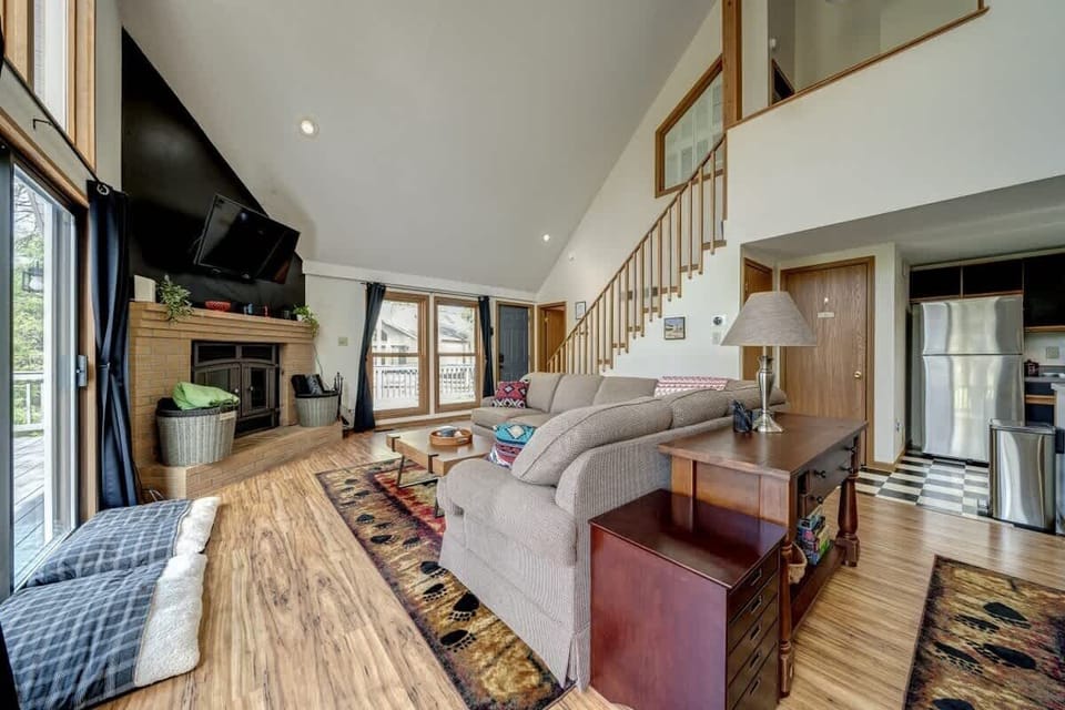 Cozy living room with fire place!