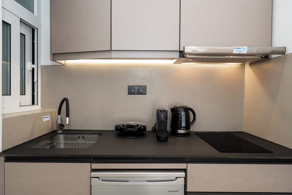 Exclusive Studio, 1 Double Bed, Kitchen | Private kitchen | Fridge, microwave, oven, stovetop