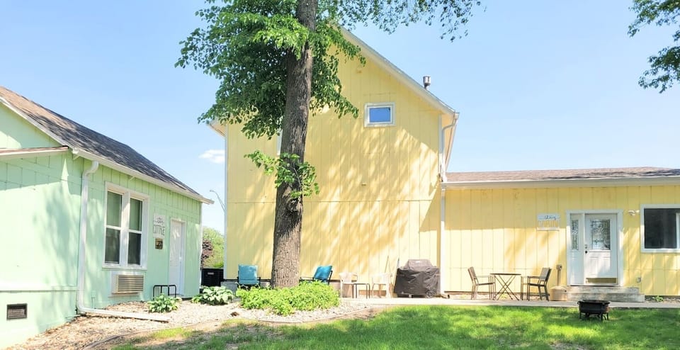 The cottage is next to the cabin that sleeps 16, we currently have a divider between them for your privacy. You have your own grill, fire pit and chairs. 