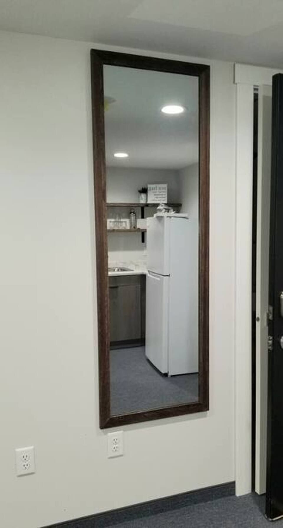 Full length mirror outside of the bathroom so you can get ready. 