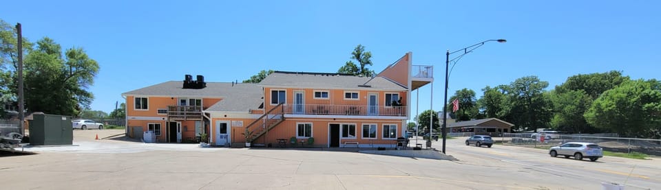 When you arrive at Stay Suites this is the view you will see. There is also a roof top patio for all the guests to use. 
