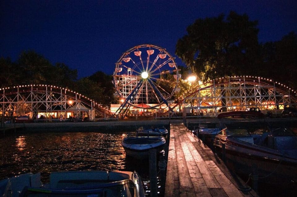 A view of Arnolds Park Amusement Park from Lake Okoboji
