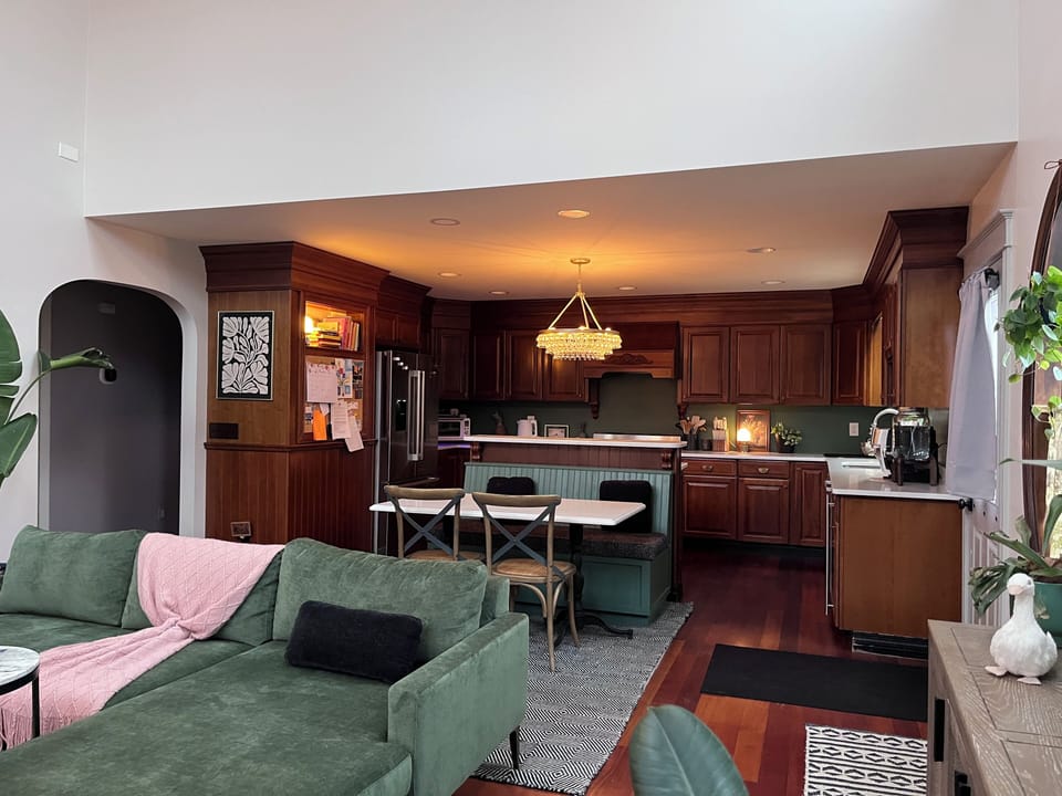 Open concept Living room and kitchen. Dining area seating for 4-5.