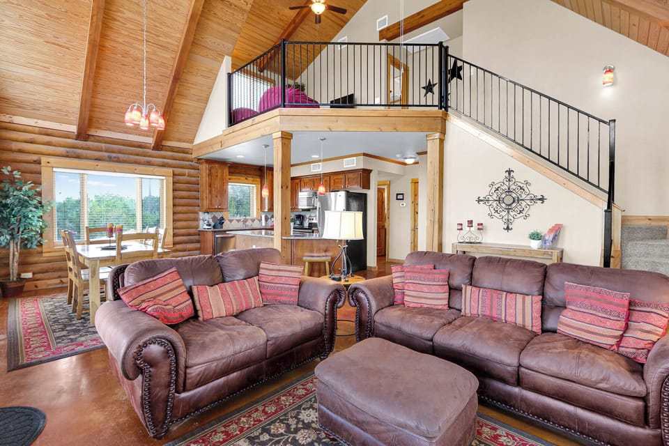 Open concept living with tall ceilings