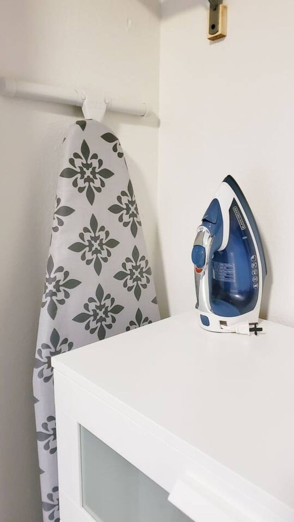 Ironing essentials provided for a wrinkle-free stay, including iron and board.