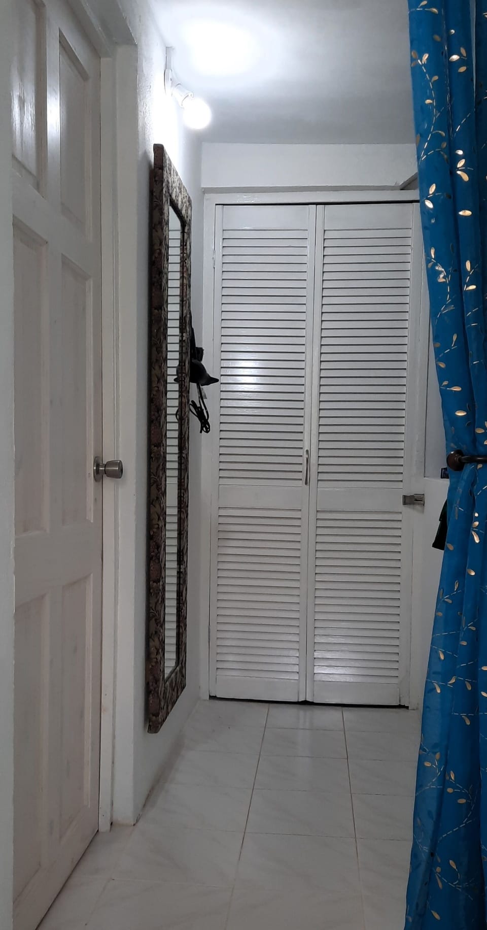 louvred doors to the washing machine, mirror & hair dryer 