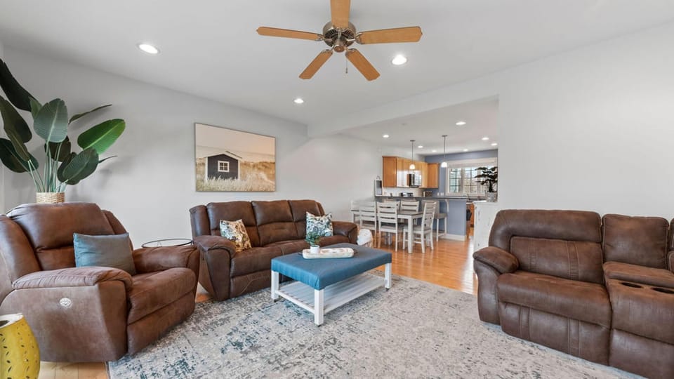 Great room with comfortable seating and open kitchen flow