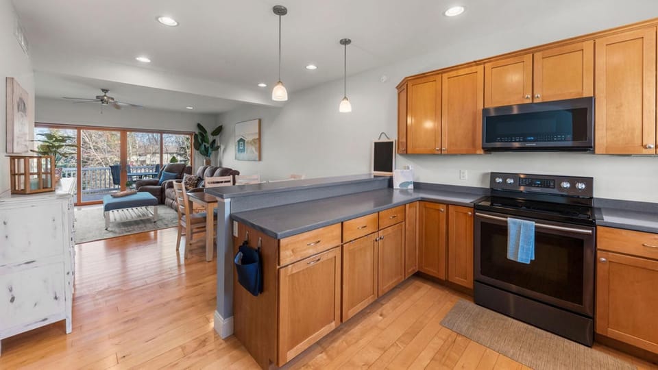 Spacious kitchen with modern appliances and open layout