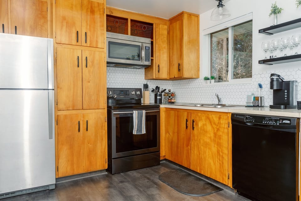 Kitchen details. There is now a coffee cart with a duel Keurig and full size coffee pot!