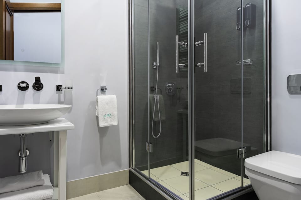 Shower, free toiletries, hair dryer, slippers