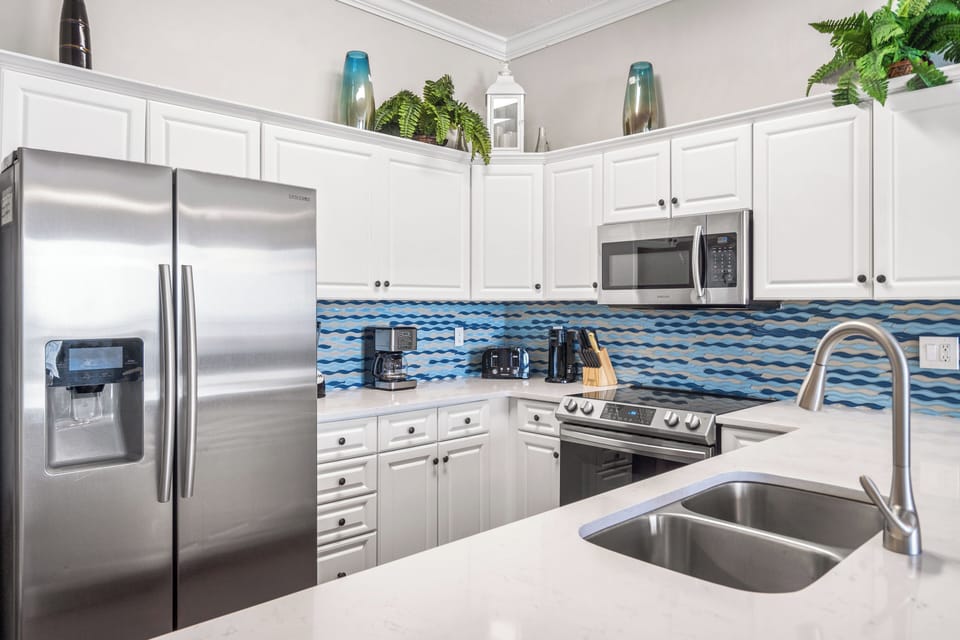 Fully stocked kitchen.