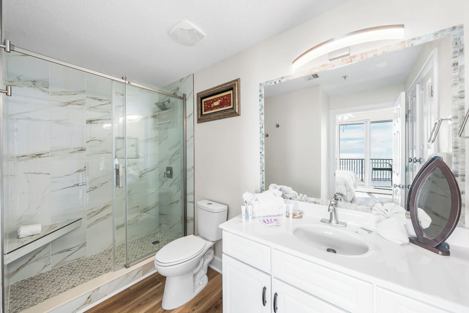 Beautiful walk in shower in the master bathroom.