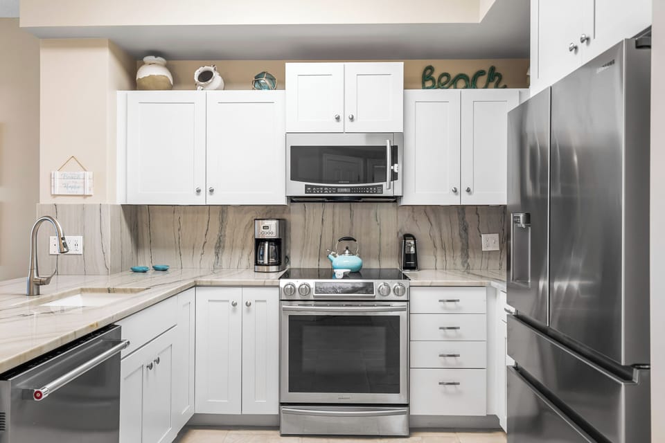 Fully stocked kitchen.