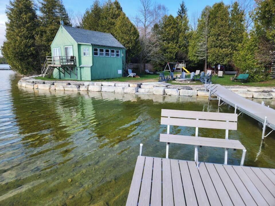 View of the lakeside cottage from the pier