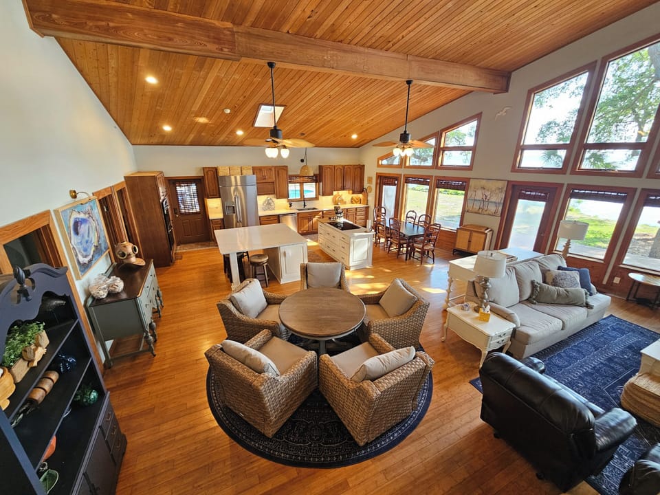 Open living room, kitchen, dining and game table