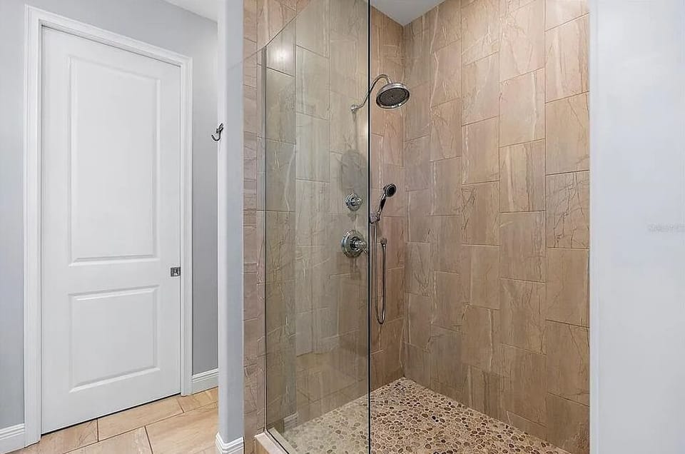 Master bathroom with large walk in shower