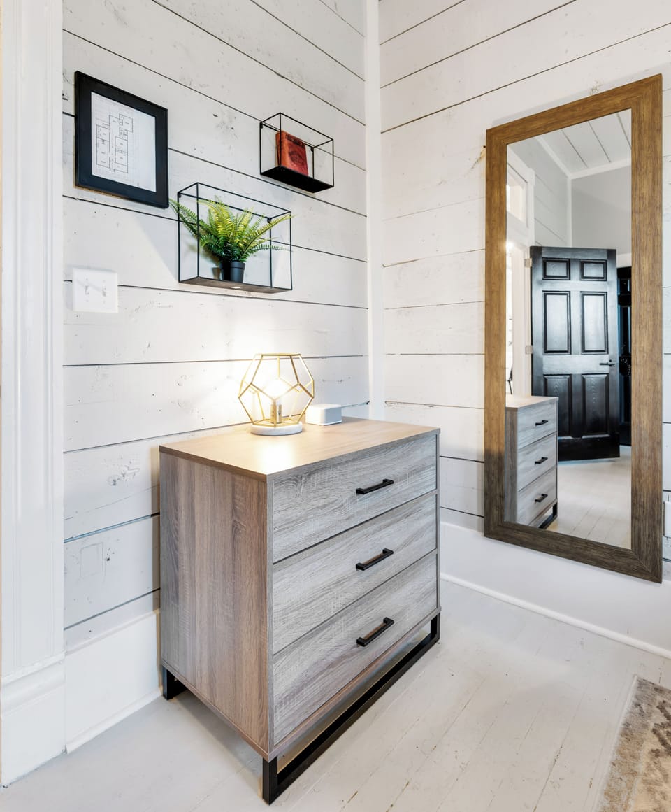 Maid Marion dresser (now a desk sits there!) with a full size mirror