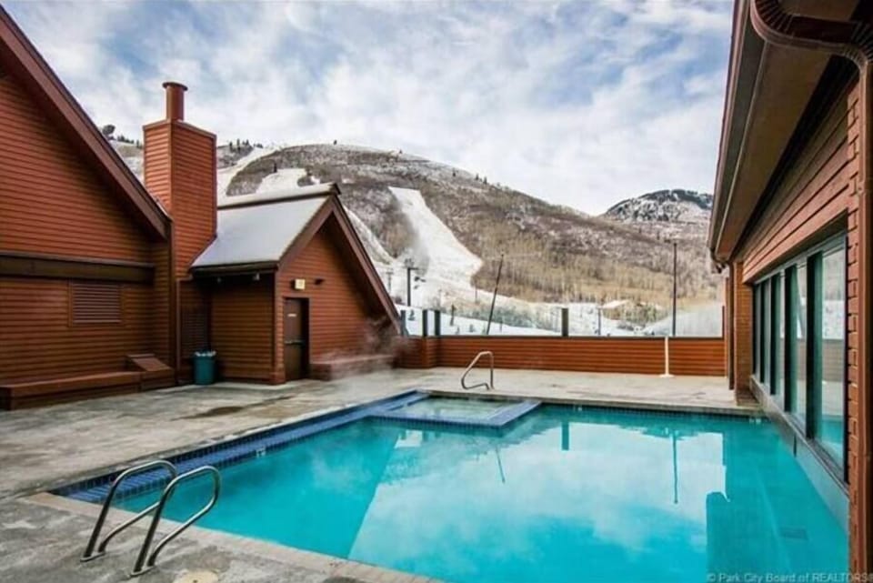 Slopeside heated pool and hot tub